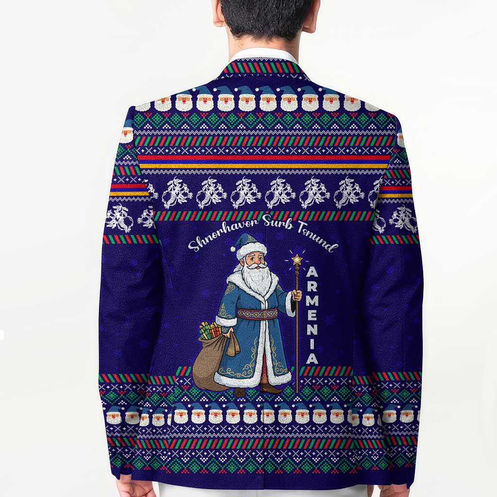 Armenia Christmas Blazer with Santa Claus Shnorhavor Surb Tsnund and Gift Bag Pattern - Wonder Print Shop