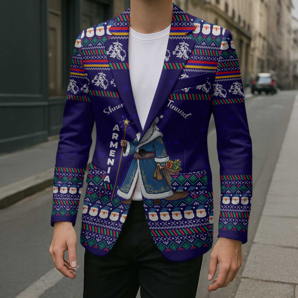 Armenia Christmas Blazer with Santa Claus Shnorhavor Surb Tsnund and Gift Bag Pattern - Wonder Print Shop