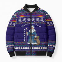 Armenia Christmas Bomber Puffer Jacket with Santa Claus Shnorhavor Surb Tsnund and Gift Bag Pattern - Wonder Print Shop