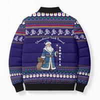 Armenia Christmas Bomber Puffer Jacket with Santa Claus Shnorhavor Surb Tsnund and Gift Bag Pattern - Wonder Print Shop