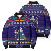 Armenia Christmas Bomber Puffer Jacket with Santa Claus Shnorhavor Surb Tsnund and Gift Bag Pattern - Wonder Print Shop