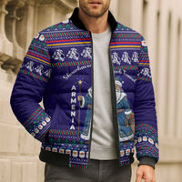 Armenia Christmas Bomber Puffer Jacket with Santa Claus Shnorhavor Surb Tsnund and Gift Bag Pattern - Wonder Print Shop