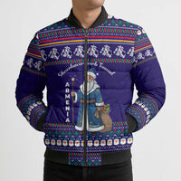 Armenia Christmas Bomber Puffer Jacket with Santa Claus Shnorhavor Surb Tsnund and Gift Bag Pattern - Wonder Print Shop