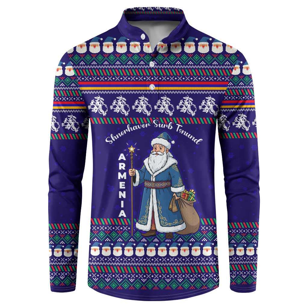 Armenia Christmas Button Sweatshirt with Santa Claus Shnorhavor Surb Tsnund and Gift Bag Pattern - Wonder Print Shop