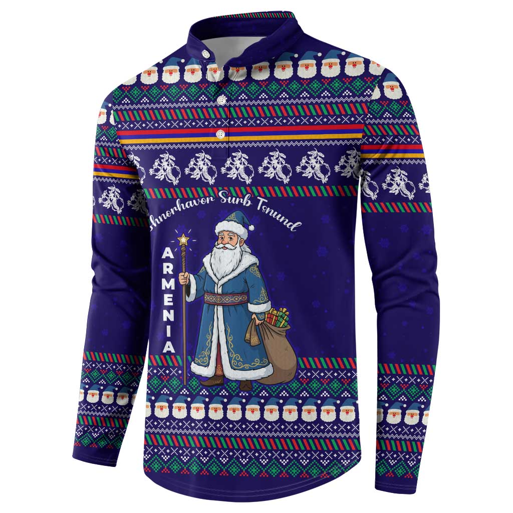 Armenia Christmas Button Sweatshirt with Santa Claus Shnorhavor Surb Tsnund and Gift Bag Pattern - Wonder Print Shop
