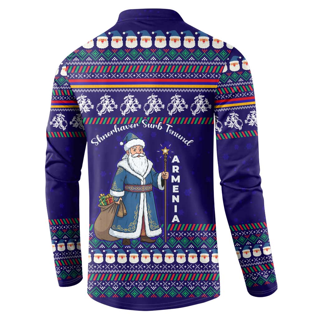 Armenia Christmas Button Sweatshirt with Santa Claus Shnorhavor Surb Tsnund and Gift Bag Pattern - Wonder Print Shop