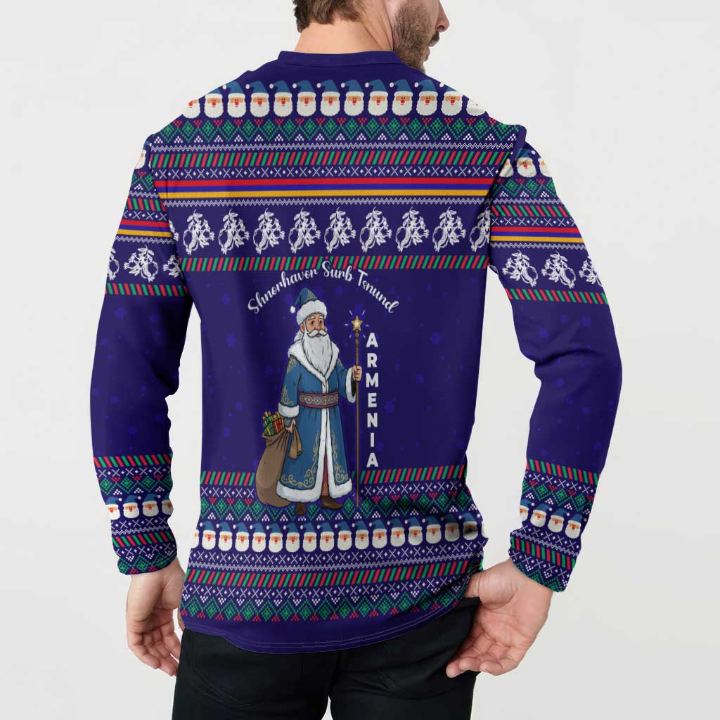 Armenia Christmas Button Sweatshirt with Santa Claus Shnorhavor Surb Tsnund and Gift Bag Pattern - Wonder Print Shop