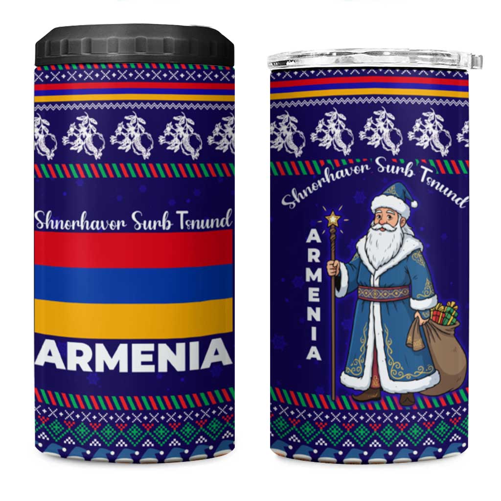 Armenia Christmas 4 in 1 Can Cooler Tumbler with Santa Claus Shnorhavor Surb Tsnund and Gift Bag Pattern - Wonder Print Shop