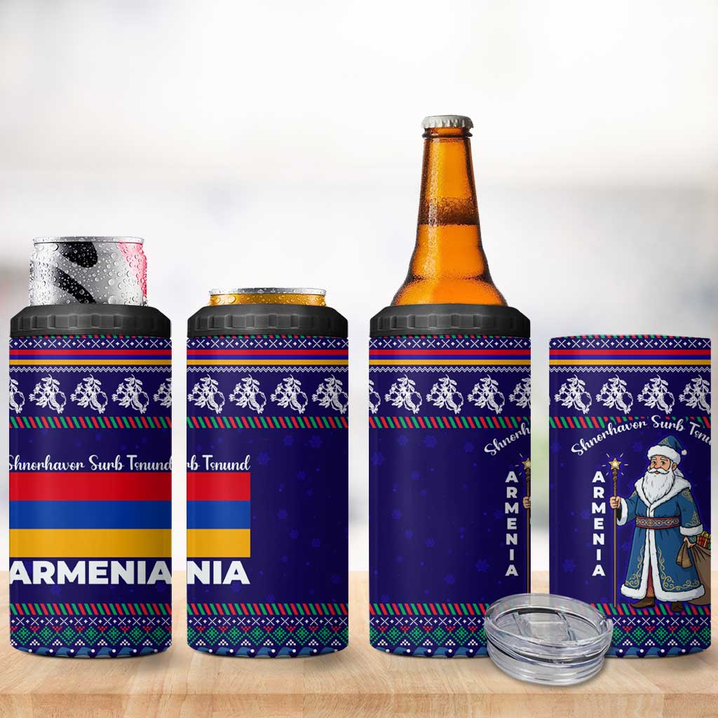 Armenia Christmas 4 in 1 Can Cooler Tumbler with Santa Claus Shnorhavor Surb Tsnund and Gift Bag Pattern - Wonder Print Shop