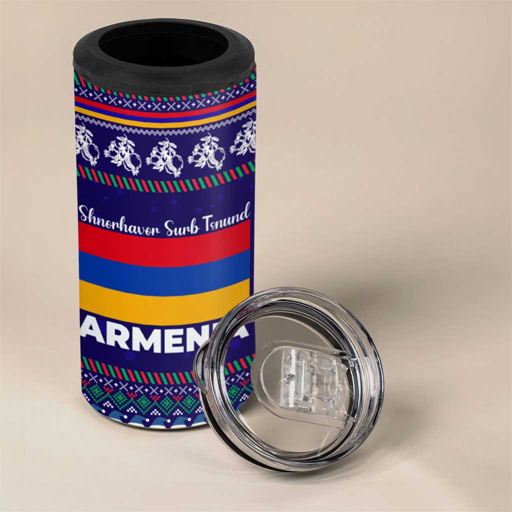 Armenia Christmas 4 in 1 Can Cooler Tumbler with Santa Claus Shnorhavor Surb Tsnund and Gift Bag Pattern - Wonder Print Shop