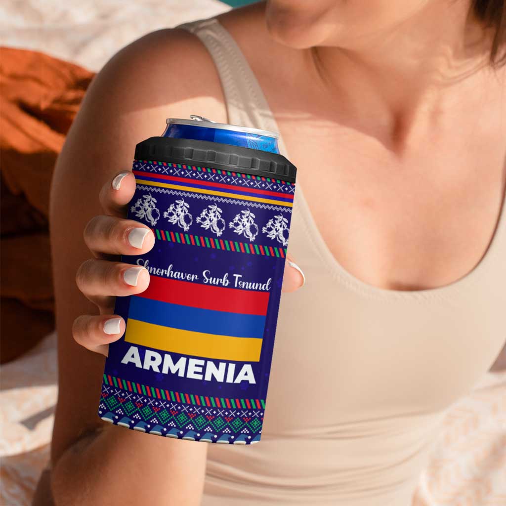 Armenia Christmas 4 in 1 Can Cooler Tumbler with Santa Claus Shnorhavor Surb Tsnund and Gift Bag Pattern - Wonder Print Shop