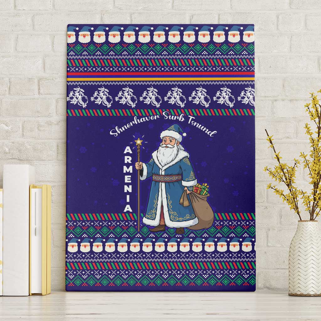 Armenia Christmas Canvas Wall Art with Santa Claus Shnorhavor Surb Tsnund and Gift Bag Pattern - Wonder Print Shop