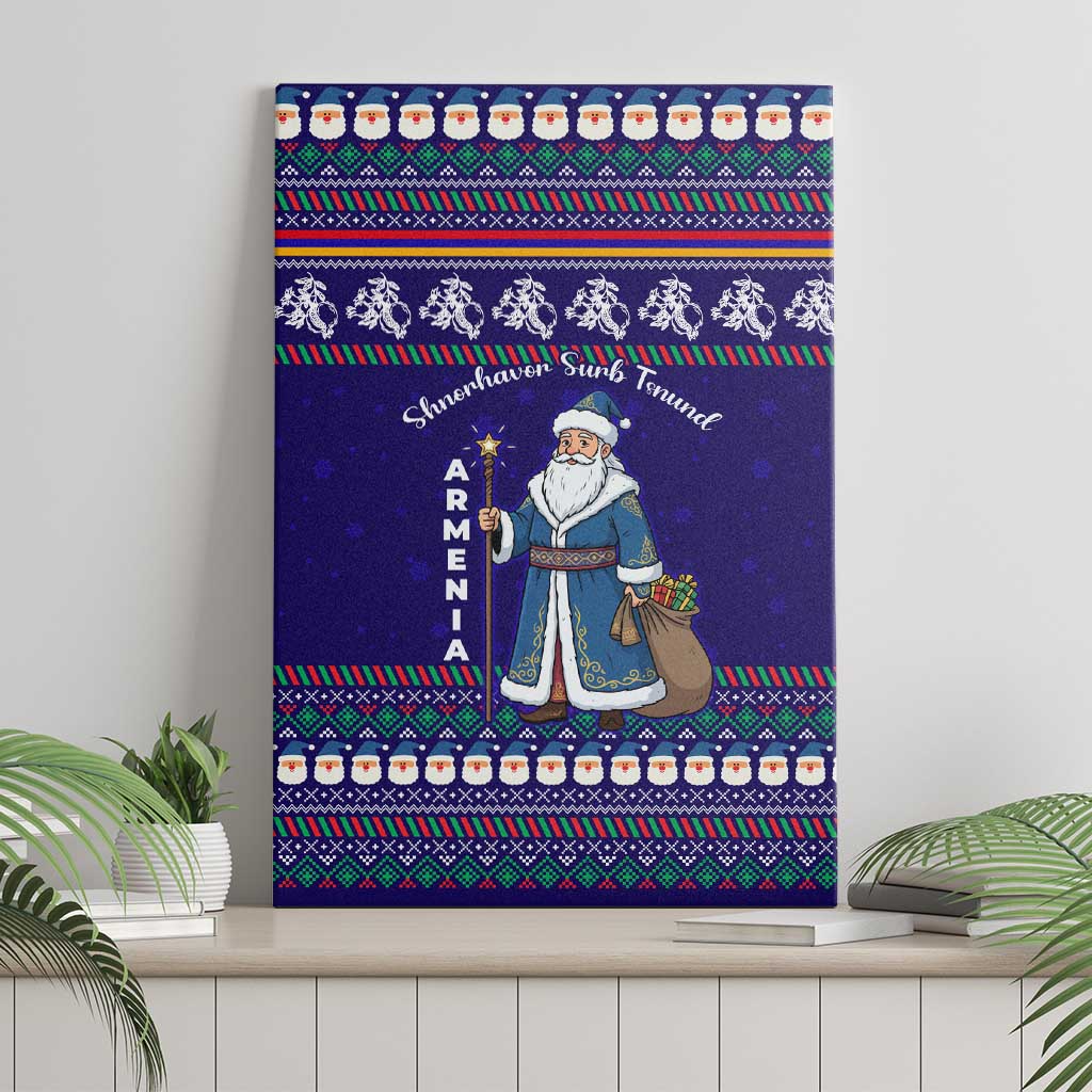 Armenia Christmas Canvas Wall Art with Santa Claus Shnorhavor Surb Tsnund and Gift Bag Pattern - Wonder Print Shop