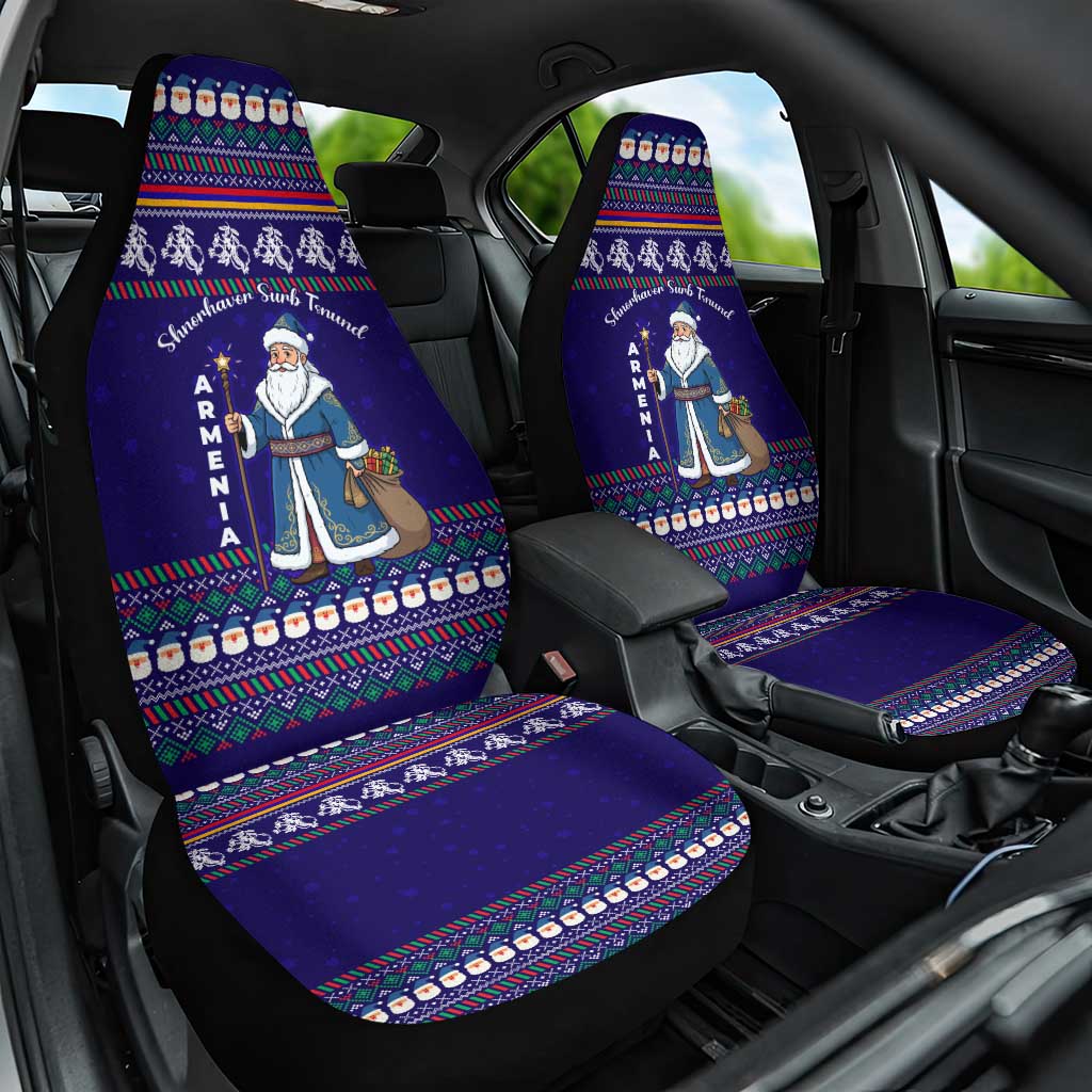 Armenia Christmas Car Seat Cover with Santa Claus Shnorhavor Surb Tsnund and Gift Bag Pattern - Wonder Print Shop