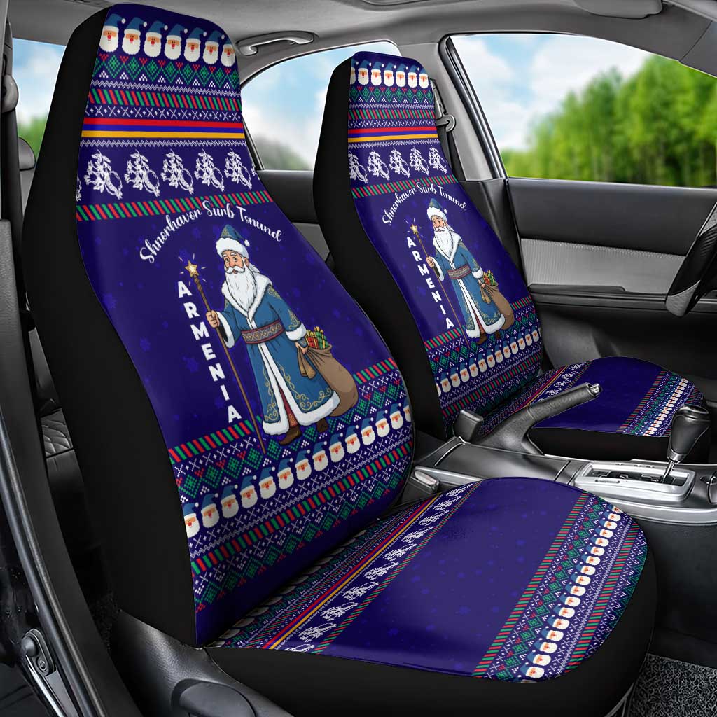 Armenia Christmas Car Seat Cover with Santa Claus Shnorhavor Surb Tsnund and Gift Bag Pattern - Wonder Print Shop