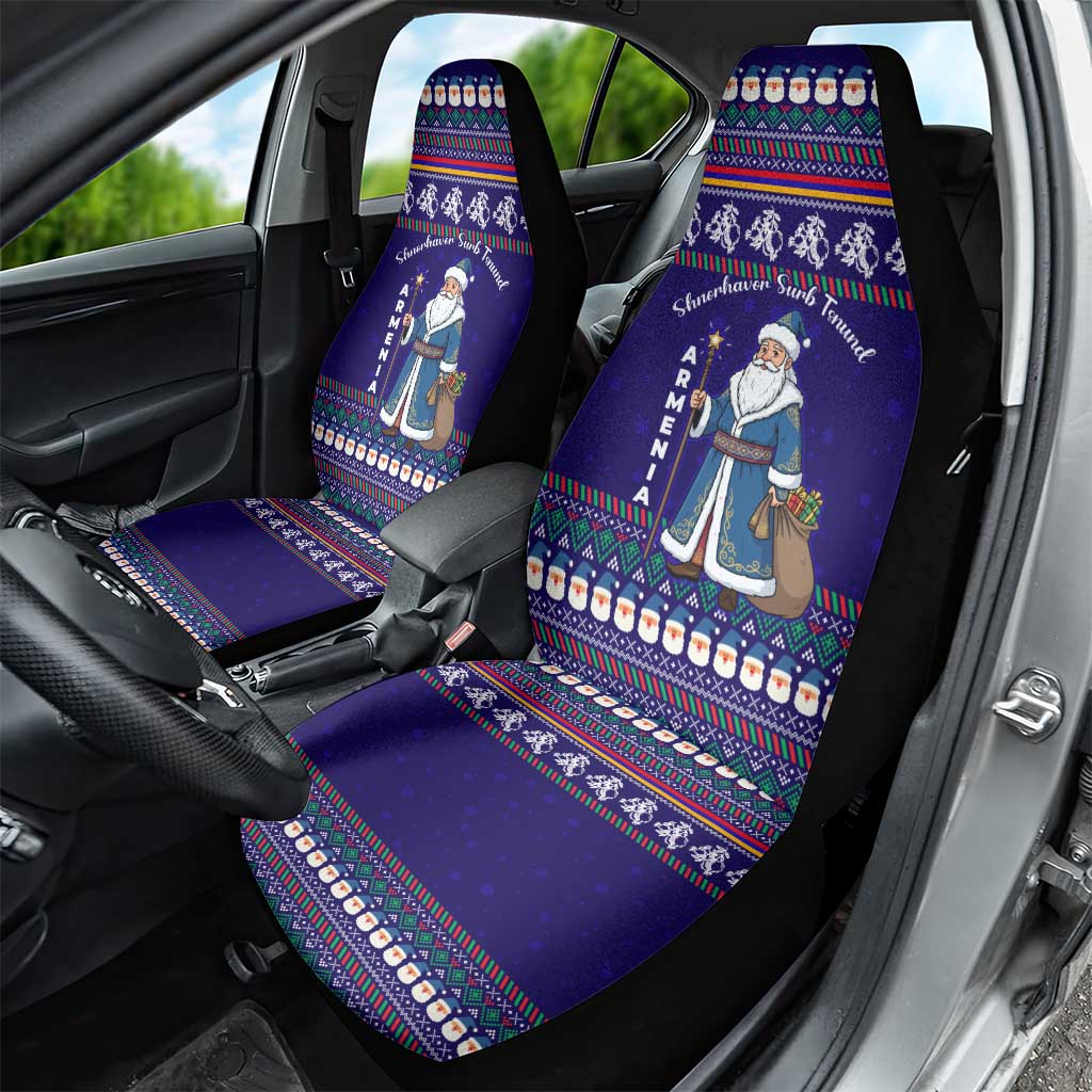 Armenia Christmas Car Seat Cover with Santa Claus Shnorhavor Surb Tsnund and Gift Bag Pattern - Wonder Print Shop