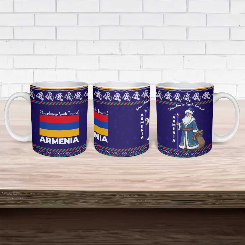 Armenia Christmas Ceramic Mug with Santa Claus Shnorhavor Surb Tsnund and Gift Bag Pattern - Wonder Print Shop