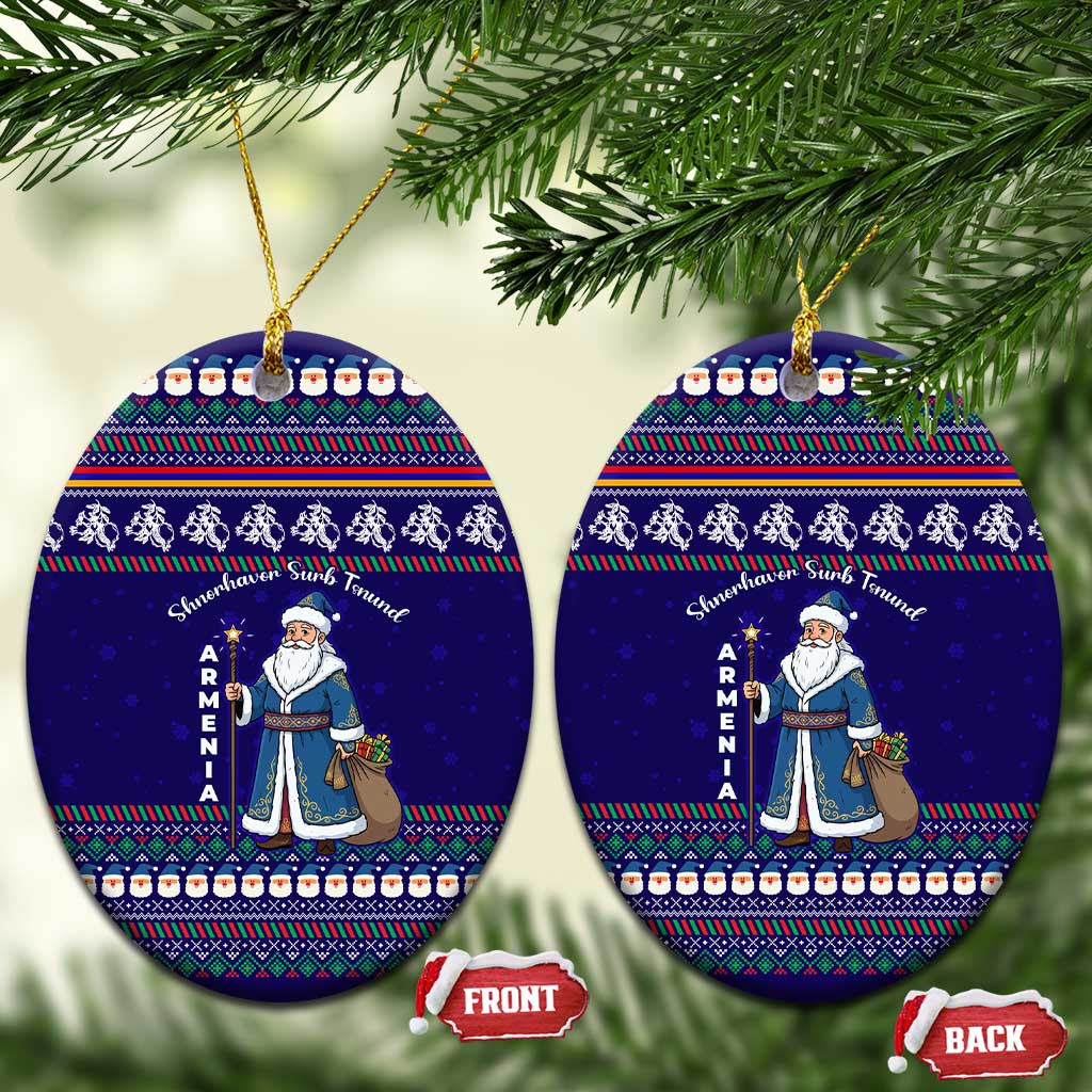 Armenia Christmas Ceramic Ornament with Santa Claus Shnorhavor Surb Tsnund and Gift Bag Pattern - Wonder Print Shop