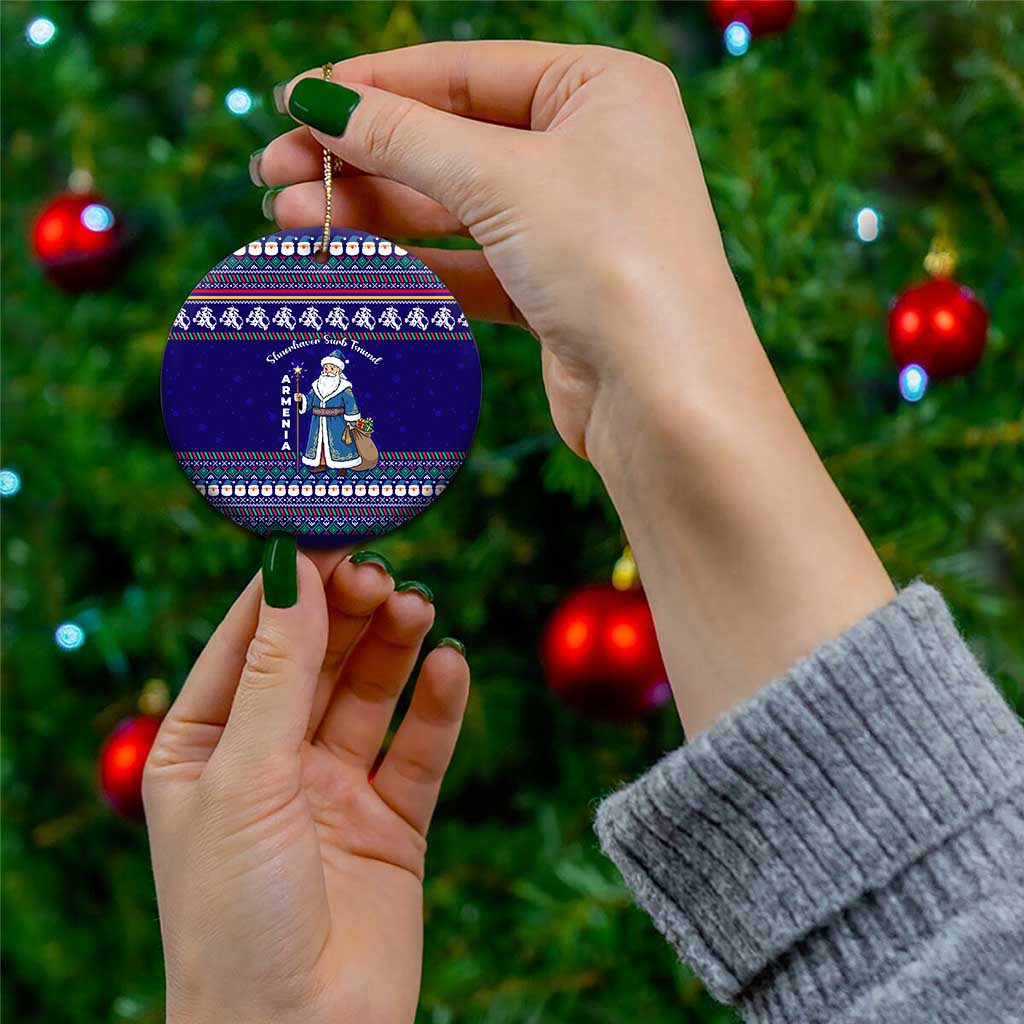 Armenia Christmas Ceramic Ornament with Santa Claus Shnorhavor Surb Tsnund and Gift Bag Pattern - Wonder Print Shop