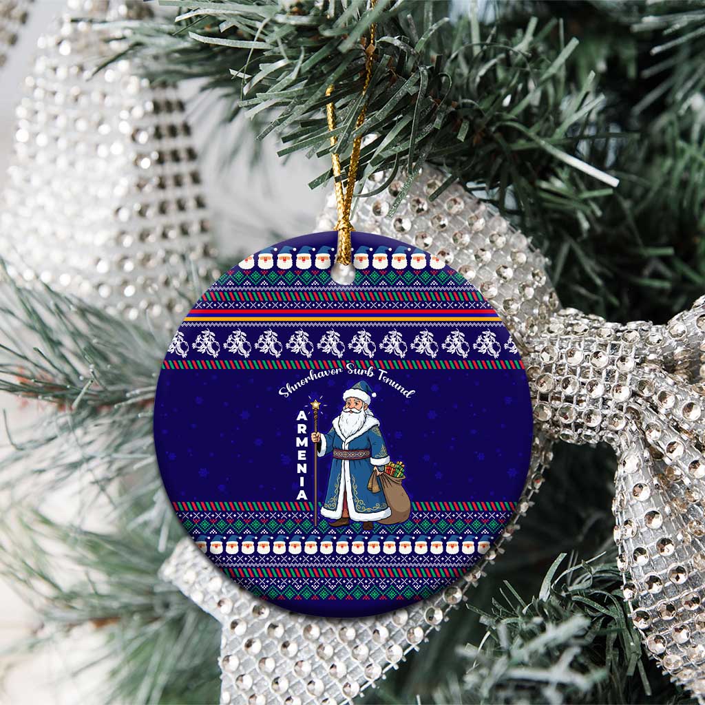 Armenia Christmas Ceramic Ornament with Santa Claus Shnorhavor Surb Tsnund and Gift Bag Pattern - Wonder Print Shop