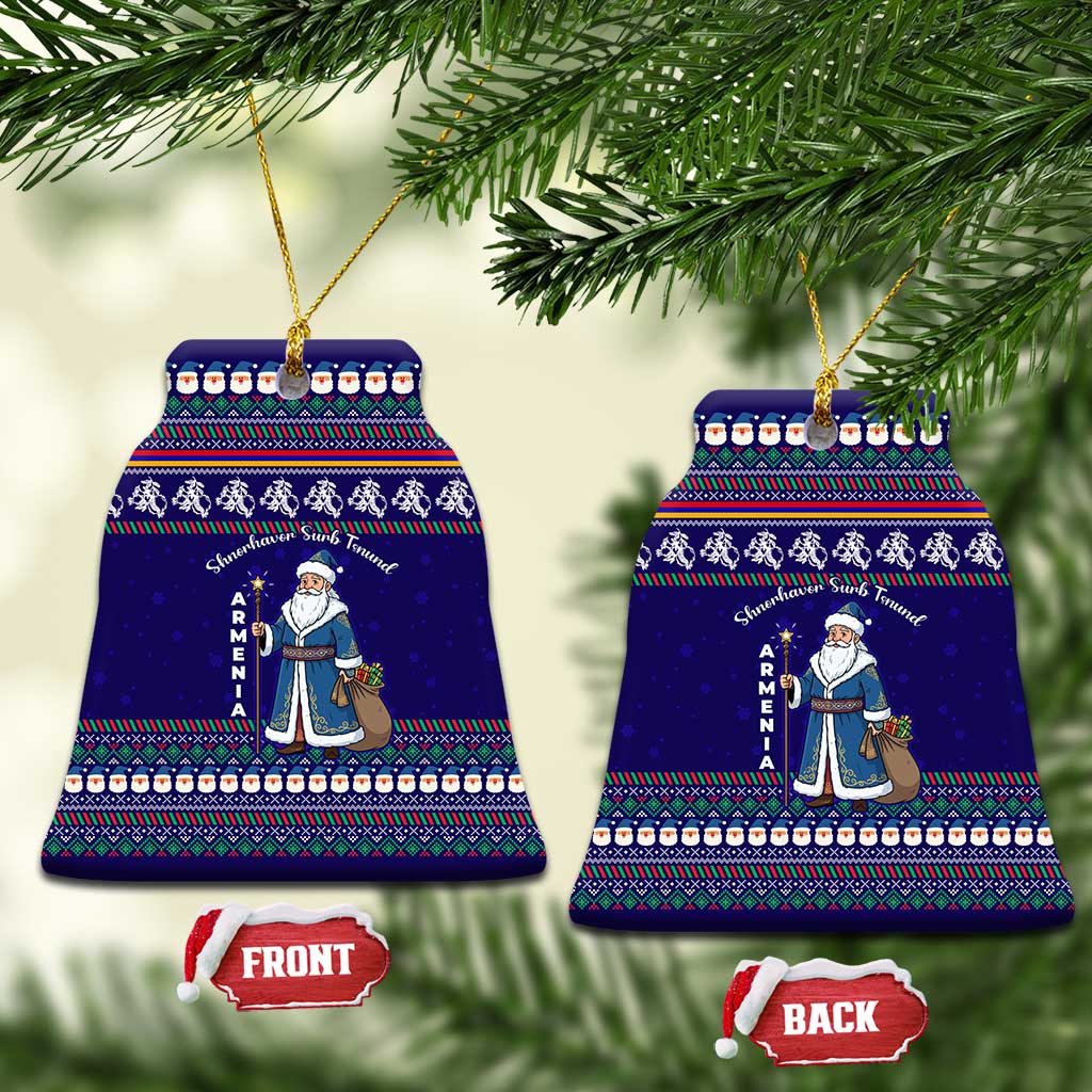 Armenia Christmas Ceramic Ornament with Santa Claus Shnorhavor Surb Tsnund and Gift Bag Pattern - Wonder Print Shop