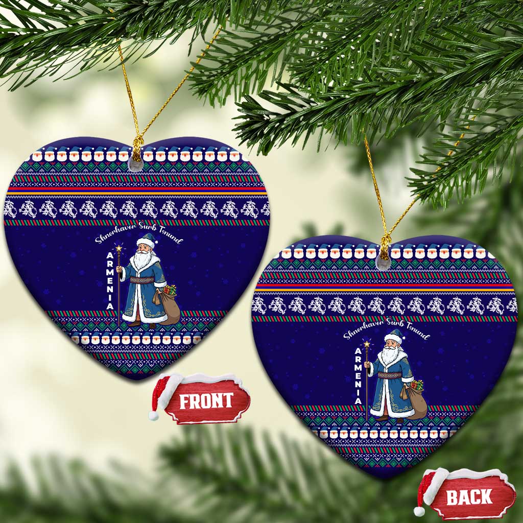 Armenia Christmas Ceramic Ornament with Santa Claus Shnorhavor Surb Tsnund and Gift Bag Pattern - Wonder Print Shop
