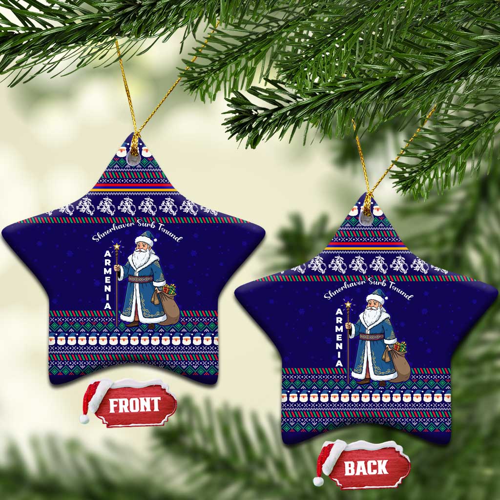 Armenia Christmas Ceramic Ornament with Santa Claus Shnorhavor Surb Tsnund and Gift Bag Pattern - Wonder Print Shop