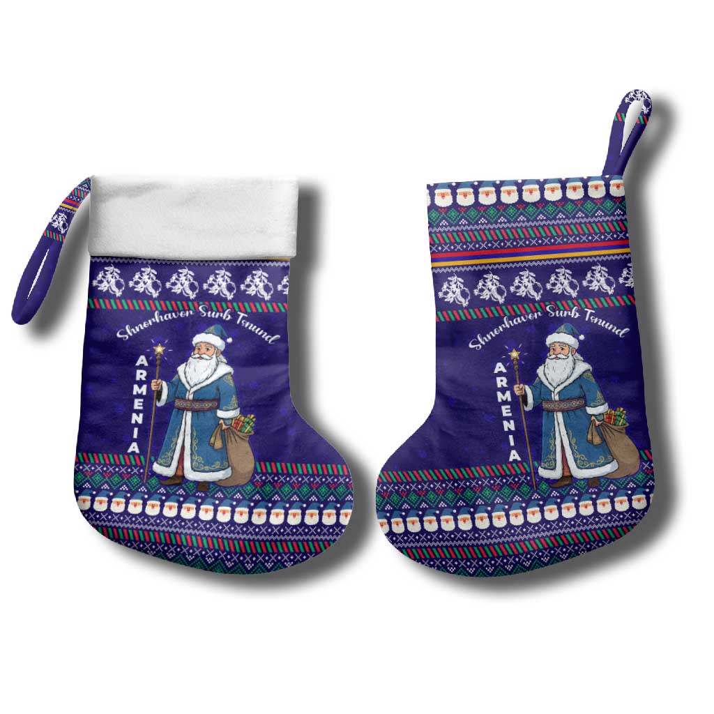 Armenia Christmas Stocking with Santa Claus Shnorhavor Surb Tsnund and Gift Bag Pattern - Wonder Print Shop