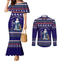 Armenia Christmas Couples Matching Mermaid Dress and Long Sleeve Button Shirt with Santa Claus Shnorhavor Surb Tsnund and Gift Bag Pattern - Wonder Print Shop