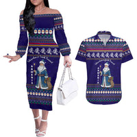 Armenia Christmas Couples Matching Off The Shoulder Long Sleeve Dress and Hawaiian Shirt with Santa Claus Shnorhavor Surb Tsnund and Gift Bag Pattern - Wonder Print Shop