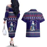 Armenia Christmas Couples Matching Off The Shoulder Long Sleeve Dress and Hawaiian Shirt with Santa Claus Shnorhavor Surb Tsnund and Gift Bag Pattern - Wonder Print Shop