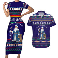 Armenia Christmas Couples Matching Short Sleeve Bodycon Dress and Hawaiian Shirt with Santa Claus Shnorhavor Surb Tsnund and Gift Bag Pattern - Wonder Print Shop