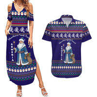 Armenia Christmas Couples Matching Summer Maxi Dress and Hawaiian Shirt with Santa Claus Shnorhavor Surb Tsnund and Gift Bag Pattern - Wonder Print Shop