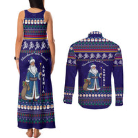 Armenia Christmas Couples Matching Tank Maxi Dress and Long Sleeve Button Shirt with Santa Claus Shnorhavor Surb Tsnund and Gift Bag Pattern - Wonder Print Shop
