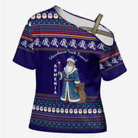 Armenia Christmas Cross Shoulder Shirt with Santa Claus Shnorhavor Surb Tsnund and Gift Bag Pattern - Wonder Print Shop