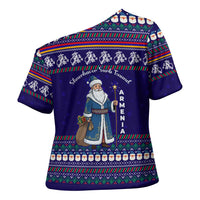 Armenia Christmas Cross Shoulder Shirt with Santa Claus Shnorhavor Surb Tsnund and Gift Bag Pattern - Wonder Print Shop