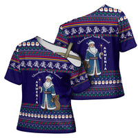 Armenia Christmas Cross Shoulder Shirt with Santa Claus Shnorhavor Surb Tsnund and Gift Bag Pattern - Wonder Print Shop