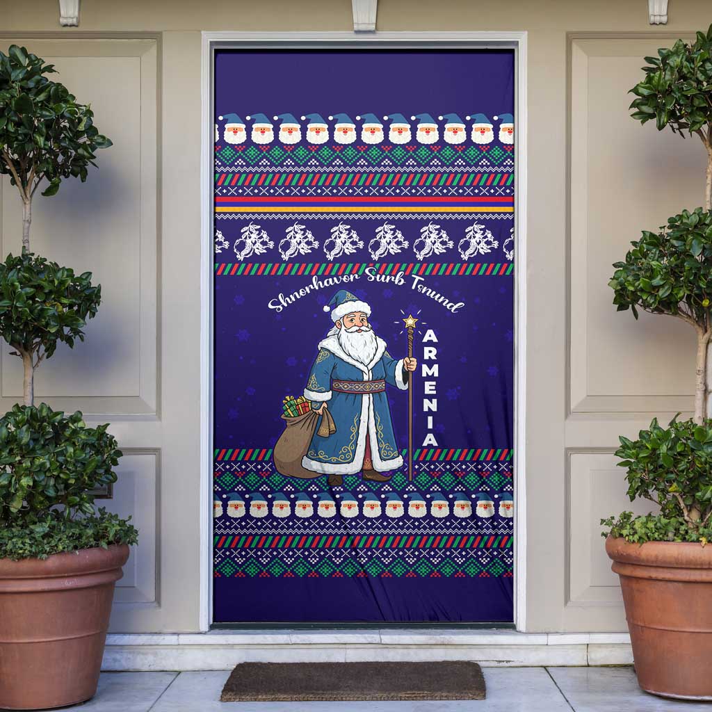 Armenia Christmas Door Cover with Santa Claus Shnorhavor Surb Tsnund and Gift Bag Pattern - Wonder Print Shop