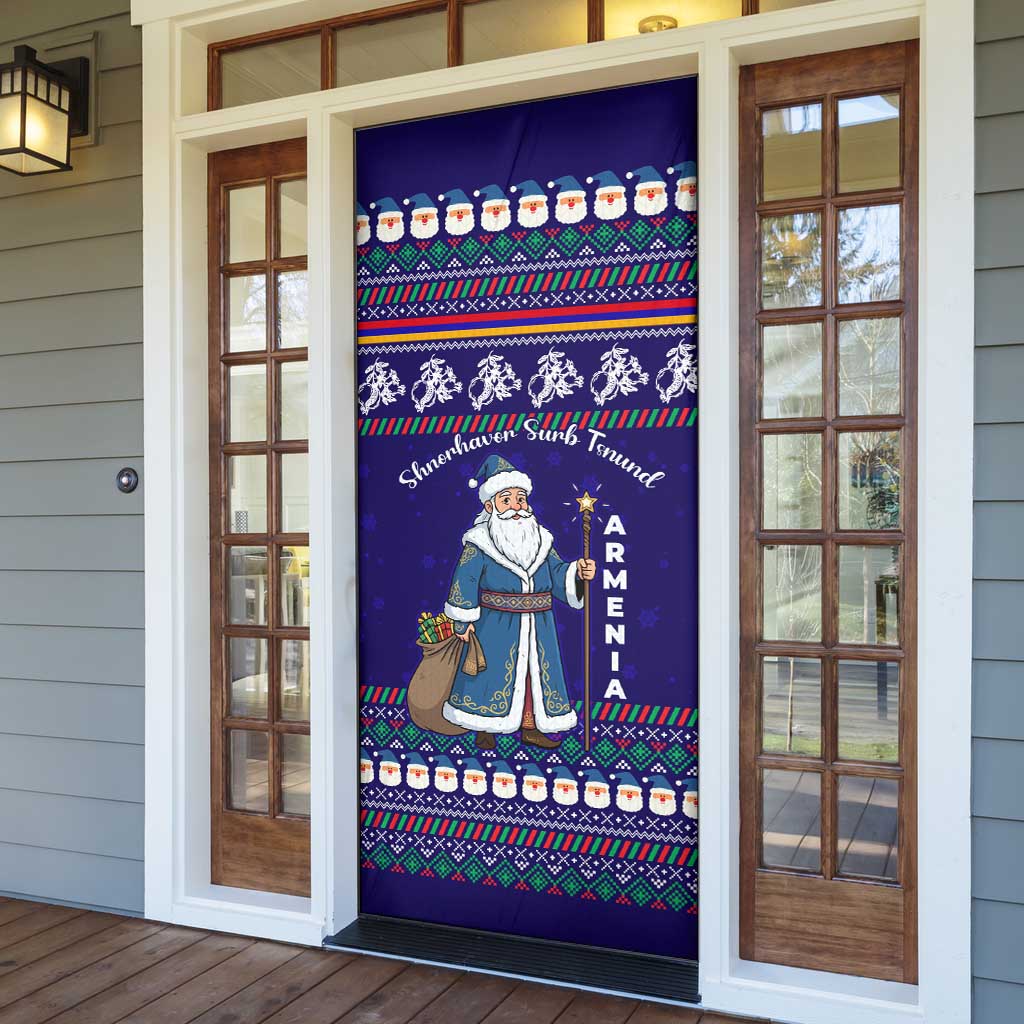 Armenia Christmas Door Cover with Santa Claus Shnorhavor Surb Tsnund and Gift Bag Pattern - Wonder Print Shop