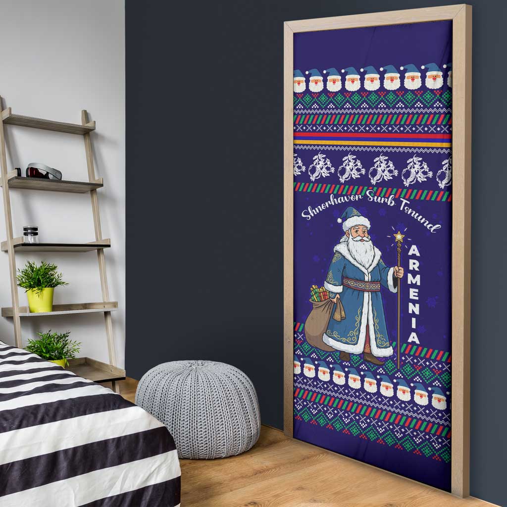 Armenia Christmas Door Cover with Santa Claus Shnorhavor Surb Tsnund and Gift Bag Pattern - Wonder Print Shop