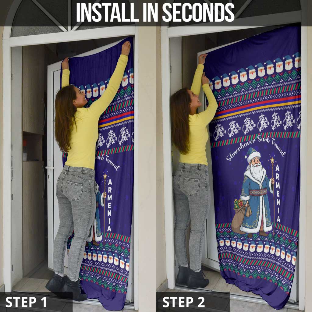 Armenia Christmas Door Cover with Santa Claus Shnorhavor Surb Tsnund and Gift Bag Pattern - Wonder Print Shop