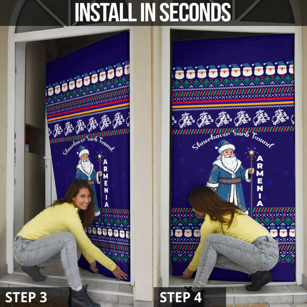 Armenia Christmas Door Cover with Santa Claus Shnorhavor Surb Tsnund and Gift Bag Pattern - Wonder Print Shop