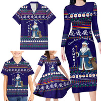 Armenia Christmas Family Matching Long Sleeve Bodycon Dress and Hawaiian Shirt with Santa Claus Shnorhavor Surb Tsnund and Gift Bag Pattern - Wonder Print Shop