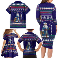 Armenia Christmas Family Matching Long Sleeve Bodycon Dress and Hawaiian Shirt with Santa Claus Shnorhavor Surb Tsnund and Gift Bag Pattern - Wonder Print Shop