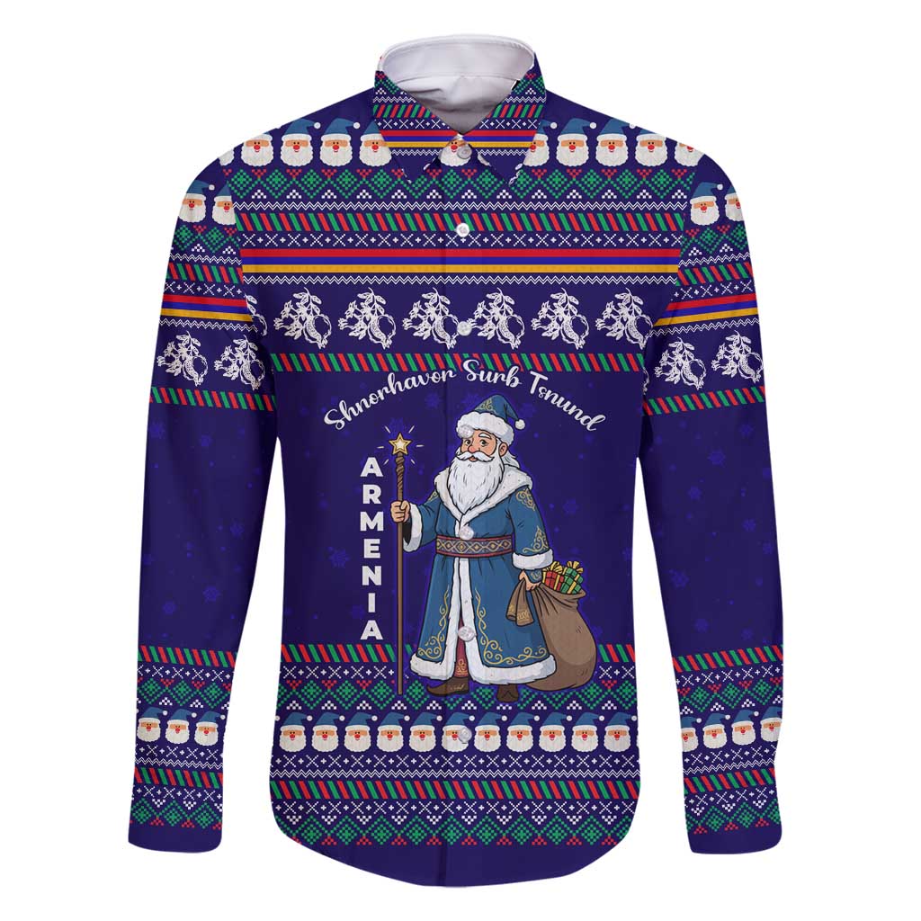 Armenia Christmas Family Matching Long Sleeve Bodycon Dress and Hawaiian Shirt with Santa Claus Shnorhavor Surb Tsnund and Gift Bag Pattern - Wonder Print Shop