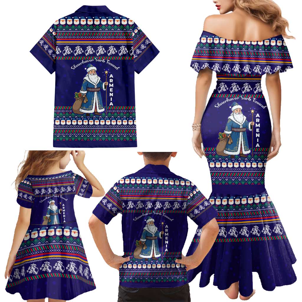 Armenia Christmas Family Matching Mermaid Dress and Hawaiian Shirt with Santa Claus Shnorhavor Surb Tsnund and Gift Bag Pattern - Wonder Print Shop