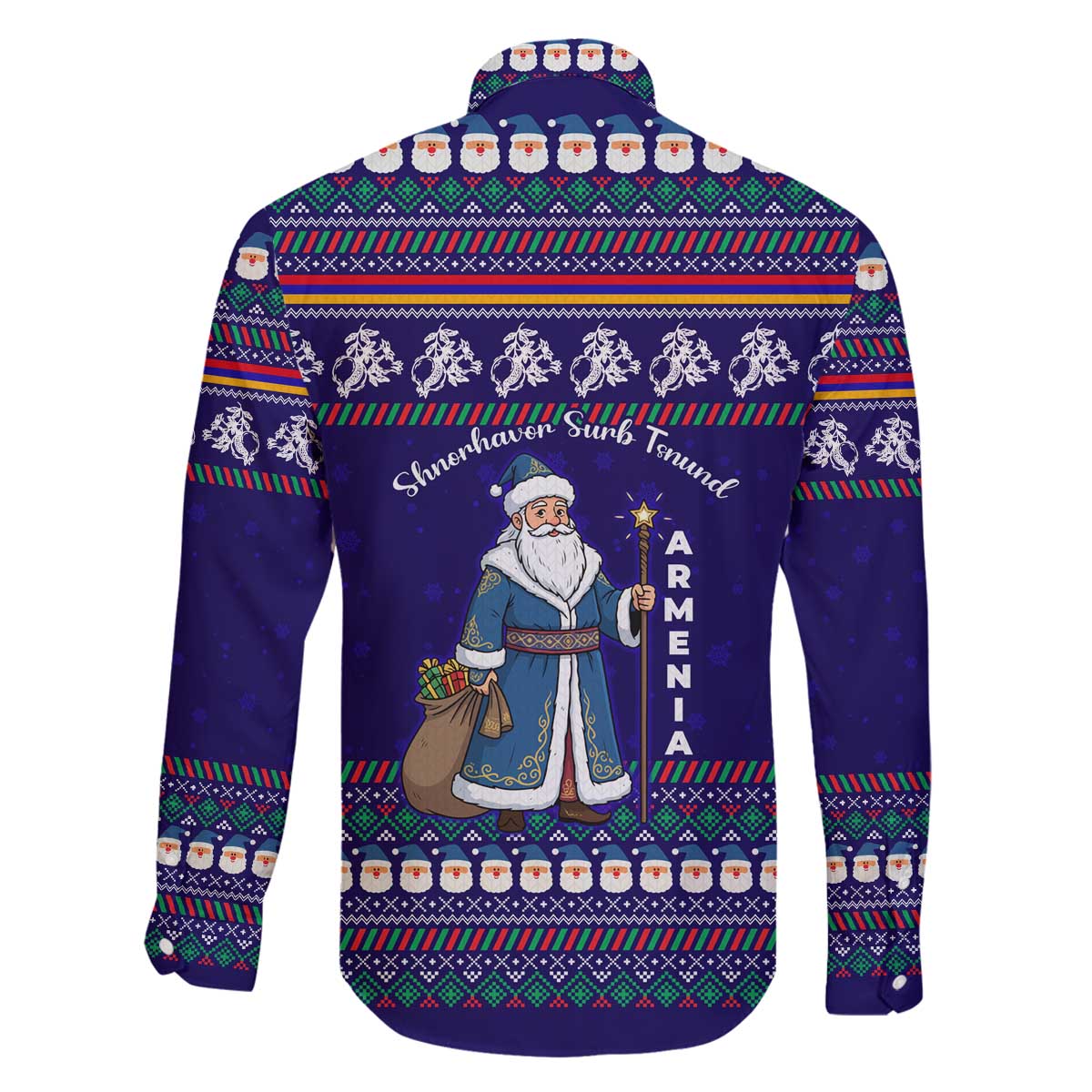 Armenia Christmas Family Matching Off The Shoulder Long Sleeve Dress and Hawaiian Shirt with Santa Claus Shnorhavor Surb Tsnund and Gift Bag Pattern - Wonder Print Shop