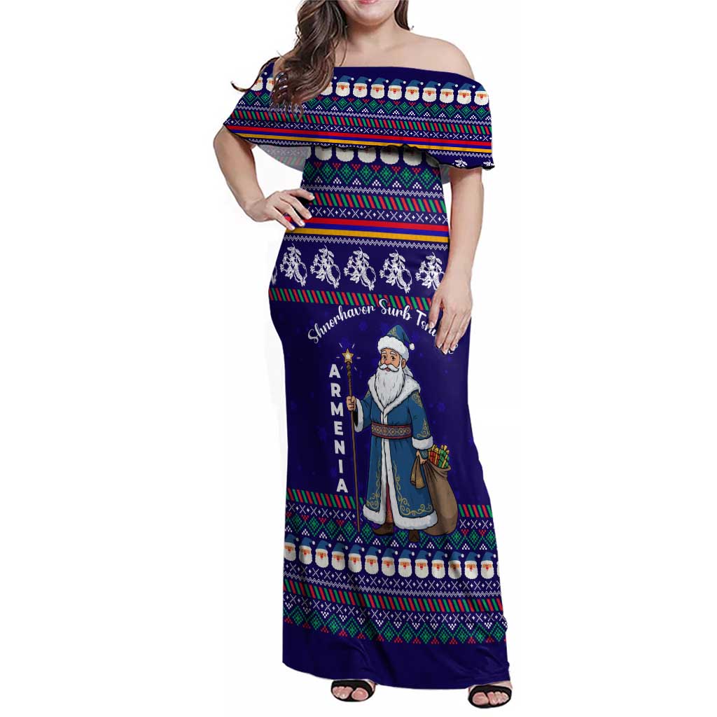 Armenia Christmas Family Matching Off Shoulder Maxi Dress and Hawaiian Shirt with Santa Claus Shnorhavor Surb Tsnund and Gift Bag Pattern - Wonder Print Shop