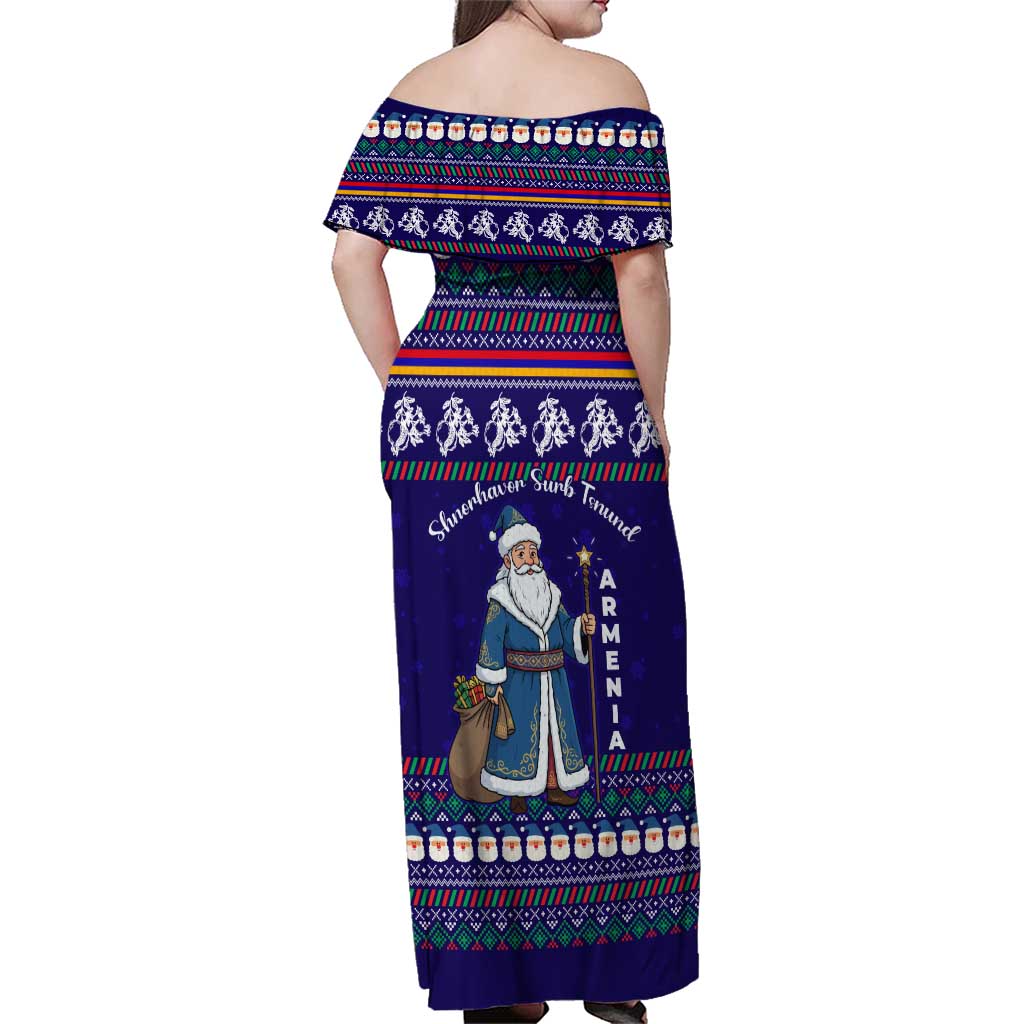 Armenia Christmas Family Matching Off Shoulder Maxi Dress and Hawaiian Shirt with Santa Claus Shnorhavor Surb Tsnund and Gift Bag Pattern - Wonder Print Shop