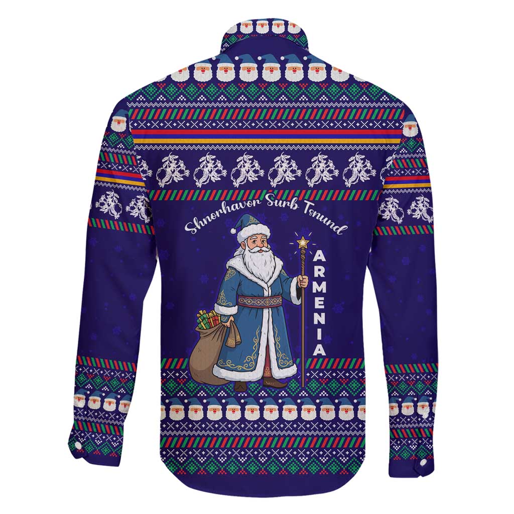 Armenia Christmas Family Matching Off Shoulder Short Dress and Hawaiian Shirt with Santa Claus Shnorhavor Surb Tsnund and Gift Bag Pattern - Wonder Print Shop